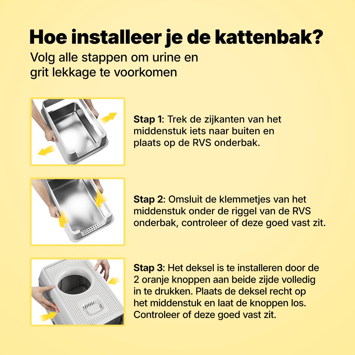 Miniatuur van productfoto 11 van Jake and Jacky RVS Kattenbak Hop In - Kattentoilet Roestvrijstaal - Incl. Kattenbakschep met Houder en Gritopvang Opstapje - Top Entry - 3 in 1 Open Kattenbak met Afneembare Deksel - 60x40x38cm - Grijs
