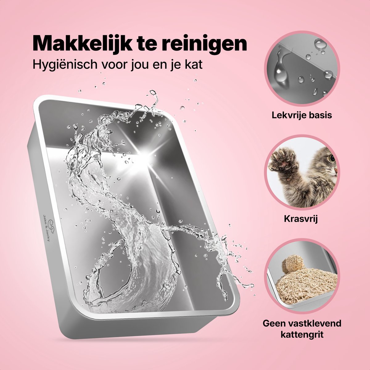 Miniatuur van productfoto 4 van Jake and Jacky RVS Kattenbak Hop In - Kattentoilet Roestvrijstaal - Incl. Kattenbakschep met Houder en Gritopvang Opstapje - Top Entry - 3 in 1 Open Kattenbak met Afneembare Deksel - 60x40x38cm - Grijs