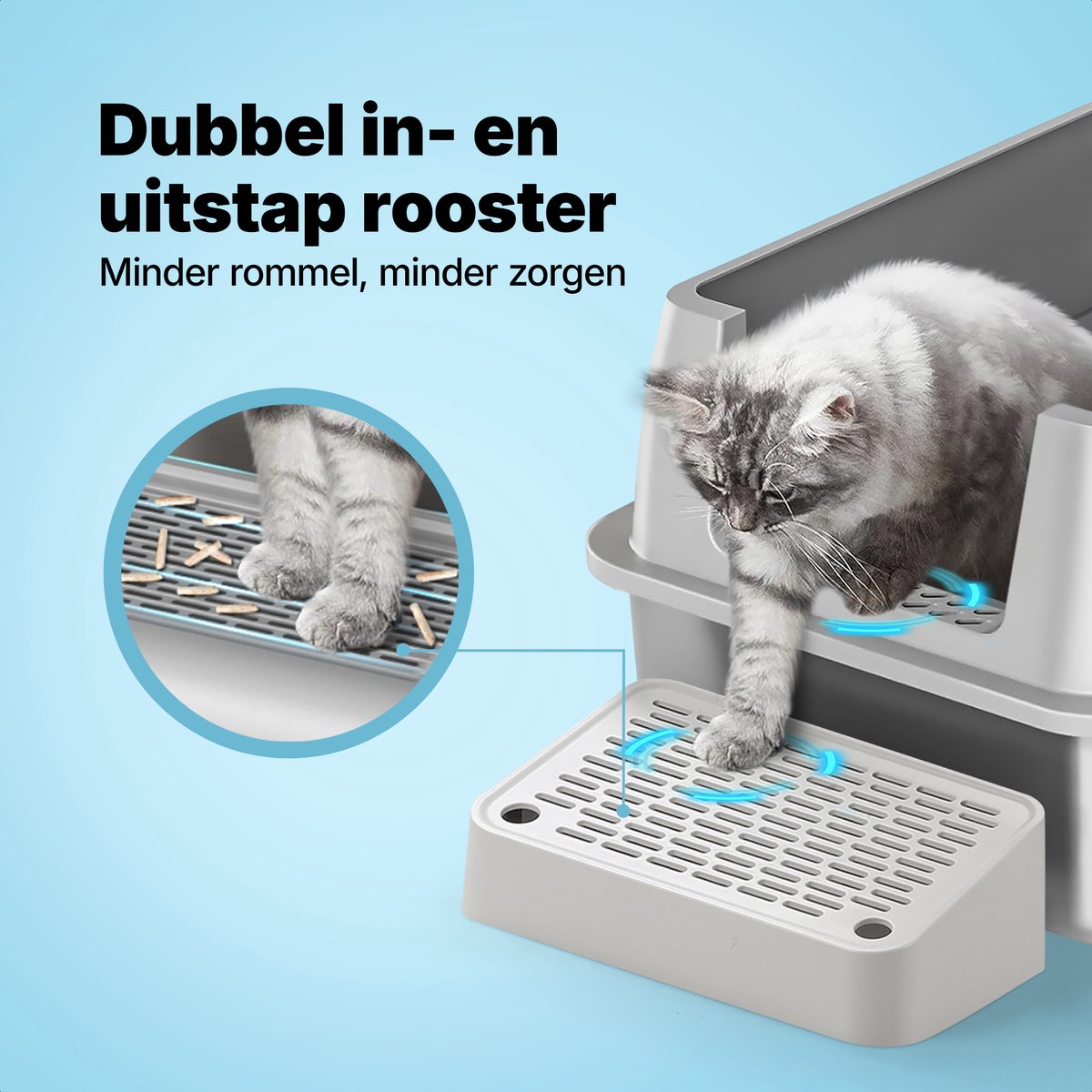 Miniatuur van productfoto 5 van Jake and Jacky RVS Kattenbak Hop In - Kattentoilet Roestvrijstaal - Incl. Kattenbakschep met Houder en Gritopvang Opstapje - Top Entry - 3 in 1 Open Kattenbak met Afneembare Deksel - 60x40x38cm - Grijs