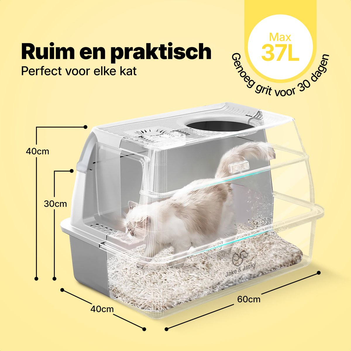 Miniatuur van productfoto 7 van Jake and Jacky RVS Kattenbak Hop In - Kattentoilet Roestvrijstaal - Incl. Kattenbakschep met Houder en Gritopvang Opstapje - Top Entry - 3 in 1 Open Kattenbak met Afneembare Deksel - 60x40x38cm - Grijs