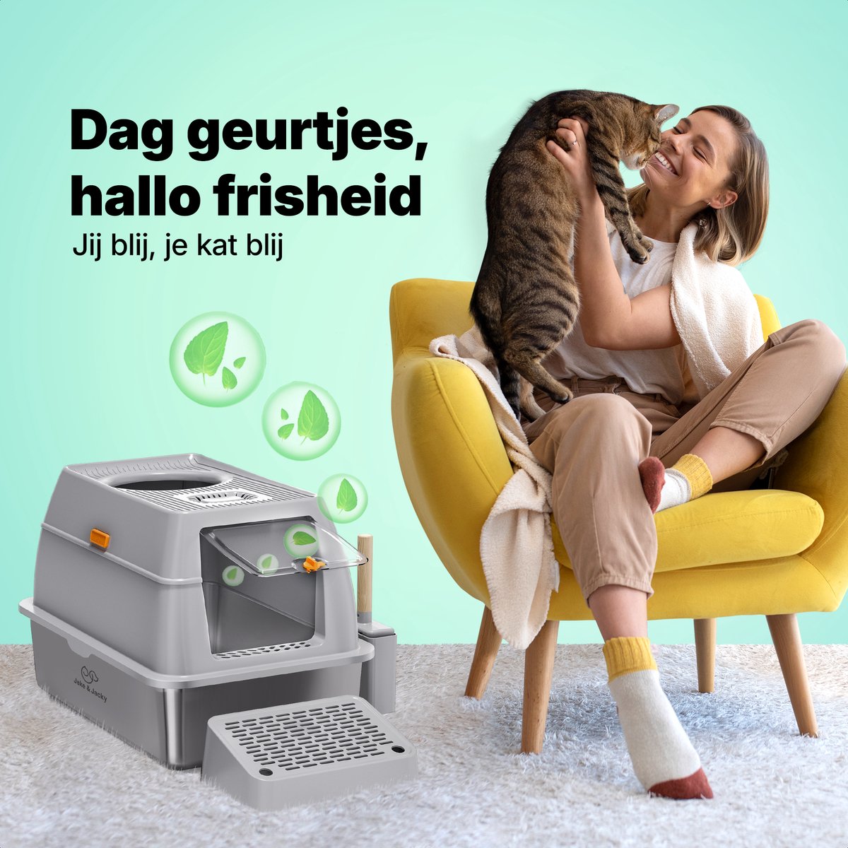 Miniatuur van productfoto 9 van Jake and Jacky RVS Kattenbak Hop In - Kattentoilet Roestvrijstaal - Incl. Kattenbakschep met Houder en Gritopvang Opstapje - Top Entry - 3 in 1 Open Kattenbak met Afneembare Deksel - 60x40x38cm - Grijs