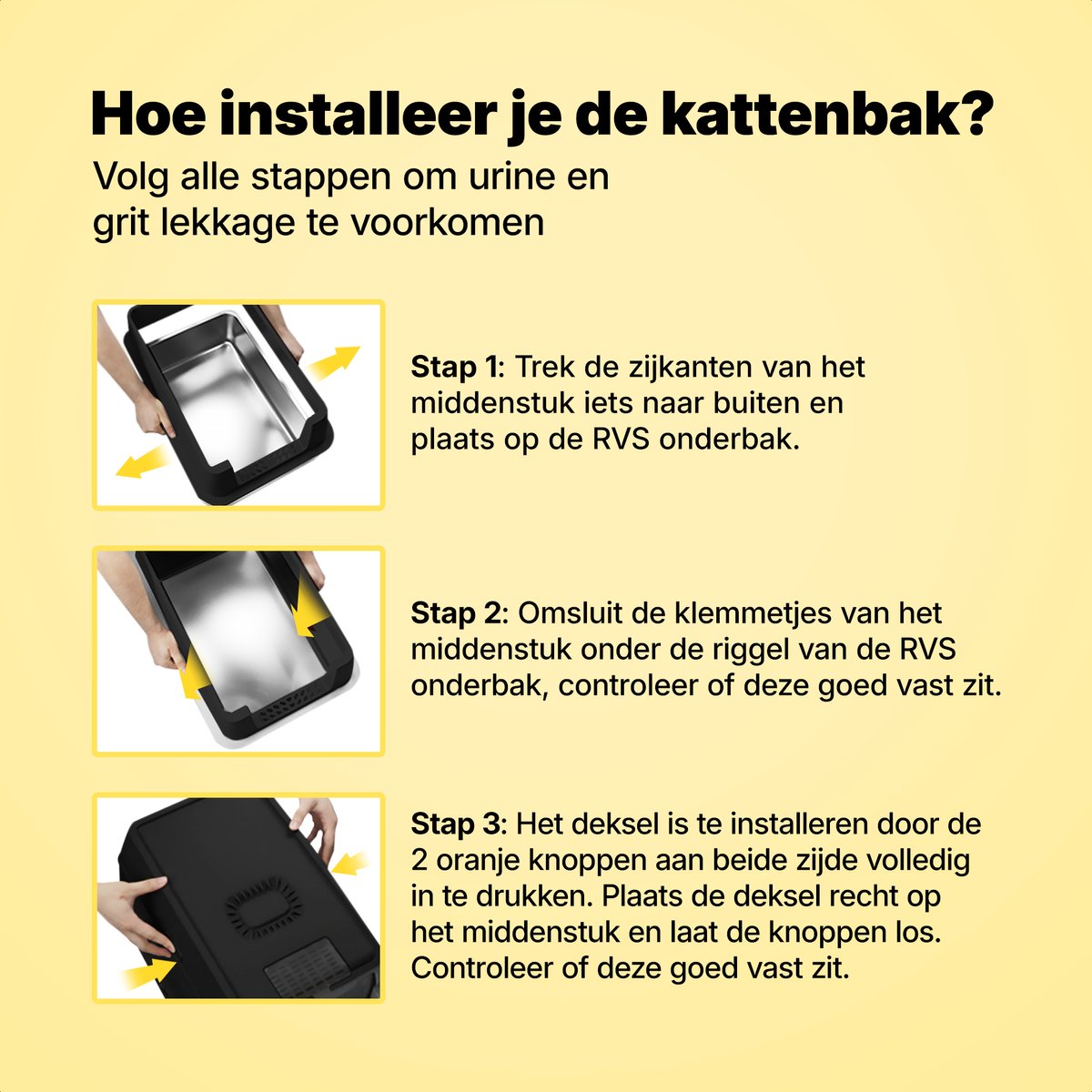 Miniatuur van productfoto 9 van Jake and Jacky RVS Kattenbak - Kattentoilet Roestvrijstaal - Incl. Kattenbakschep met Houder en Gritopvang Opstapje - 2 in 1 Open Kattenbak met Afneembare Deksel - 60x40x38cm - Zwart