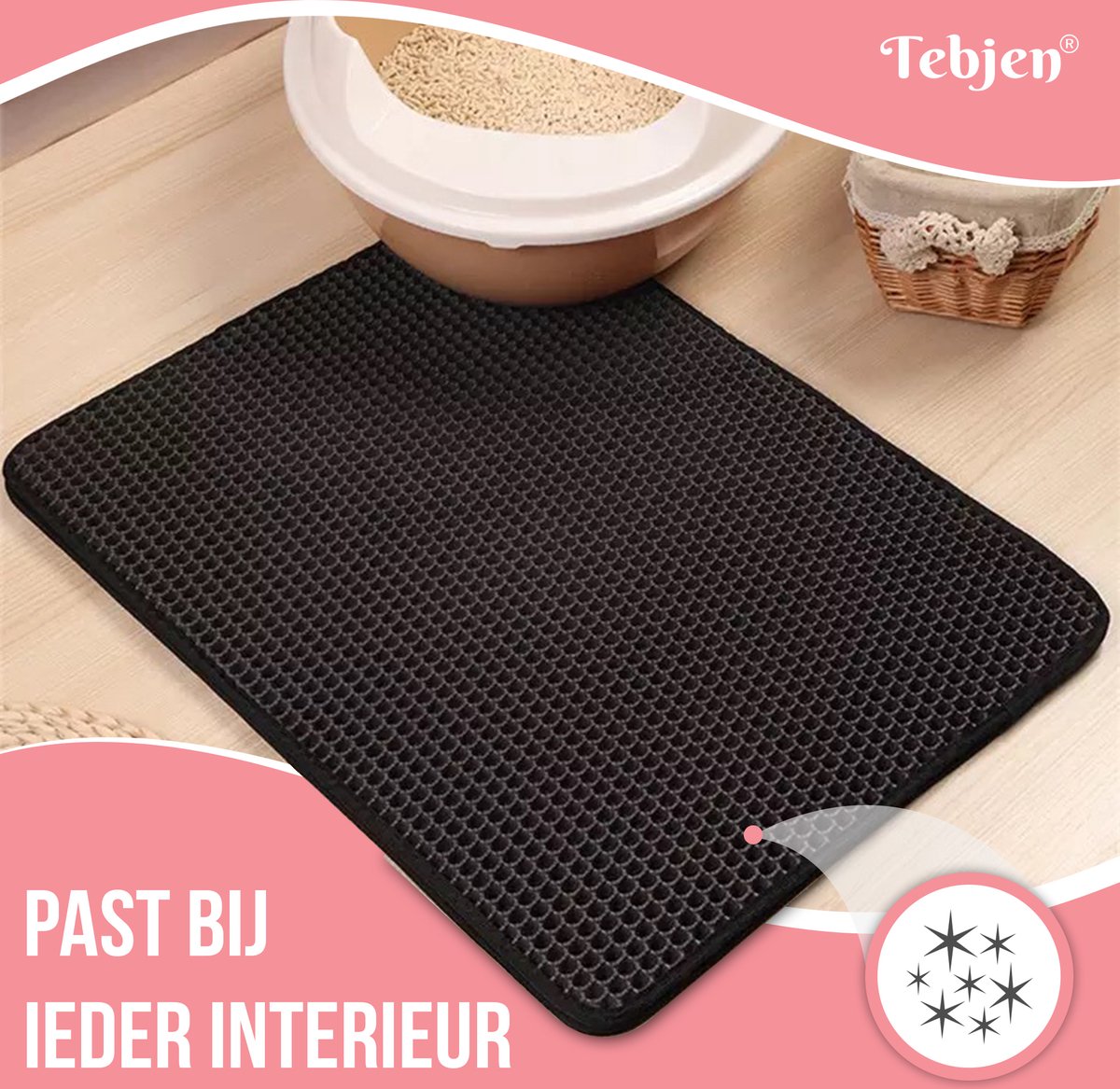 Miniatuur van productfoto 10 van TEBJEN Kattenbakmat – 40cm * 50cm - Kattenbak Mat Grit Opvanger - Schoonloop Katten mat – Dubbele Waterdichte Laag – Uitloopmat Kattenbak – Kattenbak Accessoires - Met Speelgoedmuisje En Schepje - Zwart