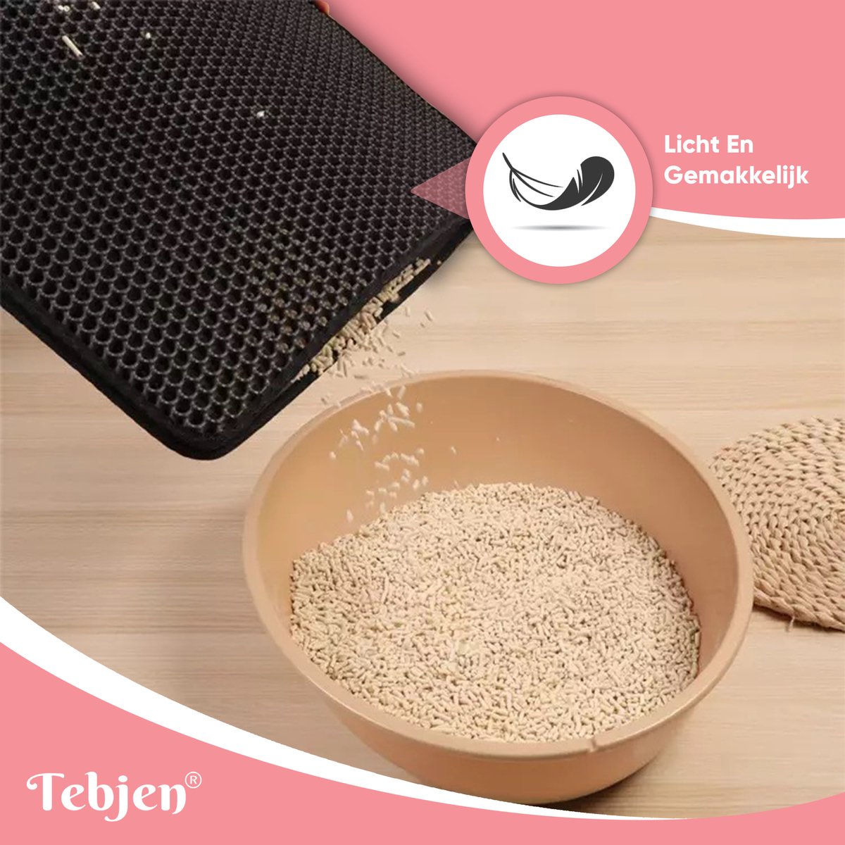 Miniatuur van productfoto 7 van TEBJEN Kattenbakmat – 40cm * 50cm - Kattenbak Mat Grit Opvanger - Schoonloop Katten mat – Dubbele Waterdichte Laag – Uitloopmat Kattenbak – Kattenbak Accessoires - Met Speelgoedmuisje En Schepje - Zwart