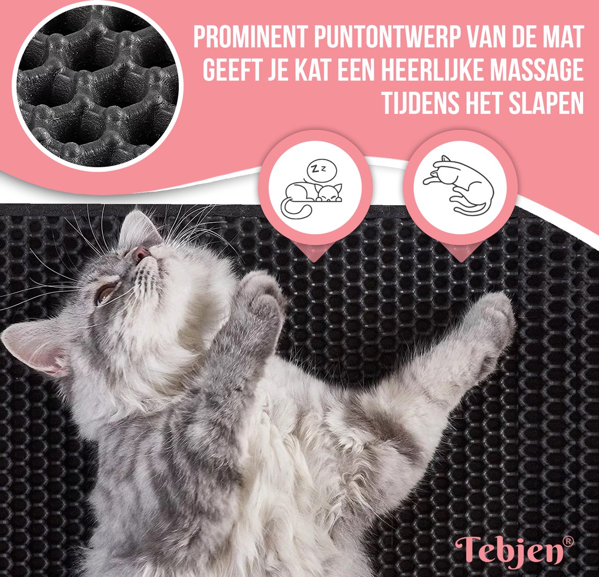 Miniatuur van productfoto 8 van TEBJEN Kattenbakmat – 40cm * 50cm - Kattenbak Mat Grit Opvanger - Schoonloop Katten mat – Dubbele Waterdichte Laag – Uitloopmat Kattenbak – Kattenbak Accessoires - Met Speelgoedmuisje En Schepje - Zwart