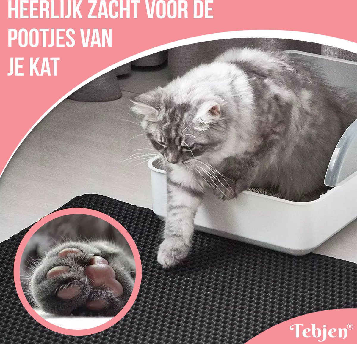 Miniatuur van productfoto 9 van TEBJEN Kattenbakmat – 40cm * 50cm - Kattenbak Mat Grit Opvanger - Schoonloop Katten mat – Dubbele Waterdichte Laag – Uitloopmat Kattenbak – Kattenbak Accessoires - Met Speelgoedmuisje En Schepje - Zwart