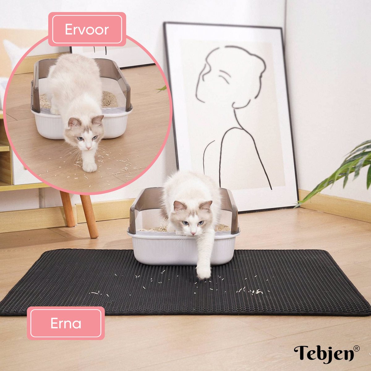 Miniatuur van productfoto 5 van TEBJEN XXL Kattenbakmat - 55cm * 75cm - Met Speelgoedmuisje En Schepje - Schoonloopmat Kattenbak – Katten Grit Opvanger – Dubbele Waterdichte Laag – Uitloopmat Kattenbak – Kattenverzorging – Kattenbak Accessoires - Kat Benodigdheden - Zwart