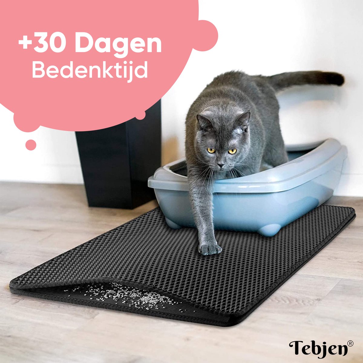 Miniatuur van productfoto 7 van TEBJEN XXL Kattenbakmat - 55cm * 75cm - Met Speelgoedmuisje En Schepje - Schoonloopmat Kattenbak – Katten Grit Opvanger – Dubbele Waterdichte Laag – Uitloopmat Kattenbak – Kattenverzorging – Kattenbak Accessoires - Kat Benodigdheden - Zwart
