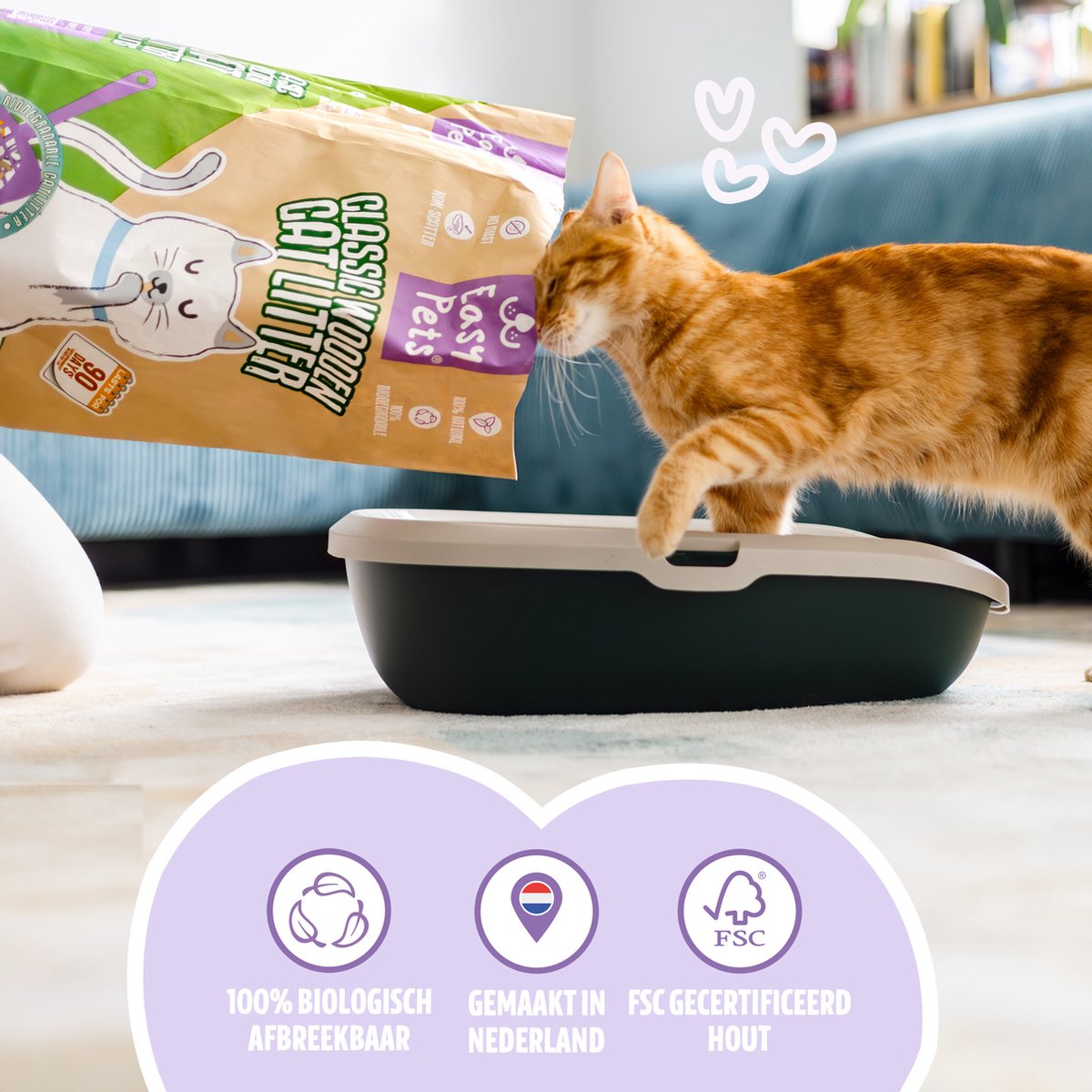 Miniatuur van productfoto 2 van Easypets Houtkorrel Kattenbakvulling 20L - Biologisch Afbreekbare Houtkorrels - FSC