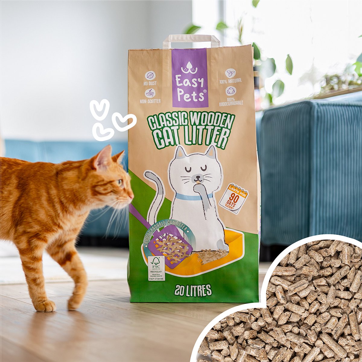 Miniatuur van productfoto 3 van Easypets Houtkorrel Kattenbakvulling 20L - Biologisch Afbreekbare Houtkorrels - FSC