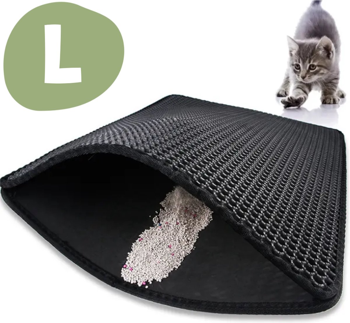 Miniatuur van productfoto 8 van De Blaffende Kat Kattenbakmat - Maat L - Uitloopmat kattenbak - Kattenbak Mat Zwart