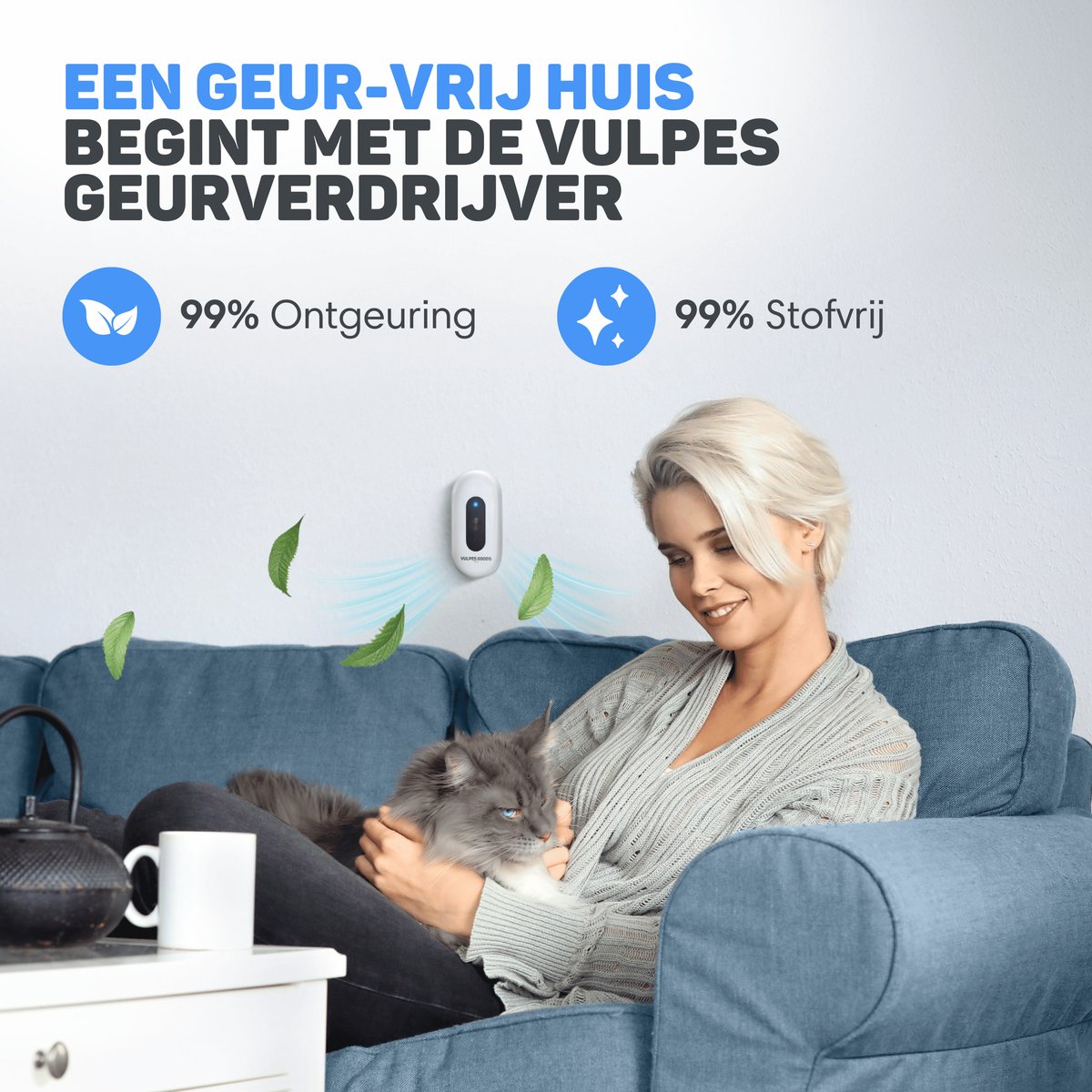 Productfoto 1 van Vulpes Goods® Pets - Kattenbak Geurverdrijver - Kattengeurverwijderaar - Actieve zuurstof, ozon & ionen - Oplaadbaar - Air Eliminator - Wit - PRO versie