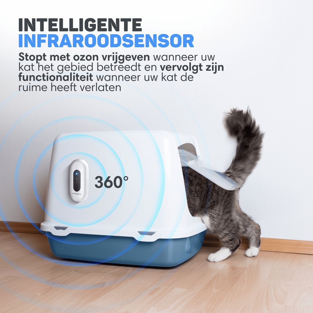 Miniatuur van productfoto 7 van Vulpes Goods® Pets - Kattenbak Geurverdrijver - Kattengeurverwijderaar - Actieve zuurstof, ozon & ionen - Oplaadbaar - Air Eliminator - Wit - PRO versie