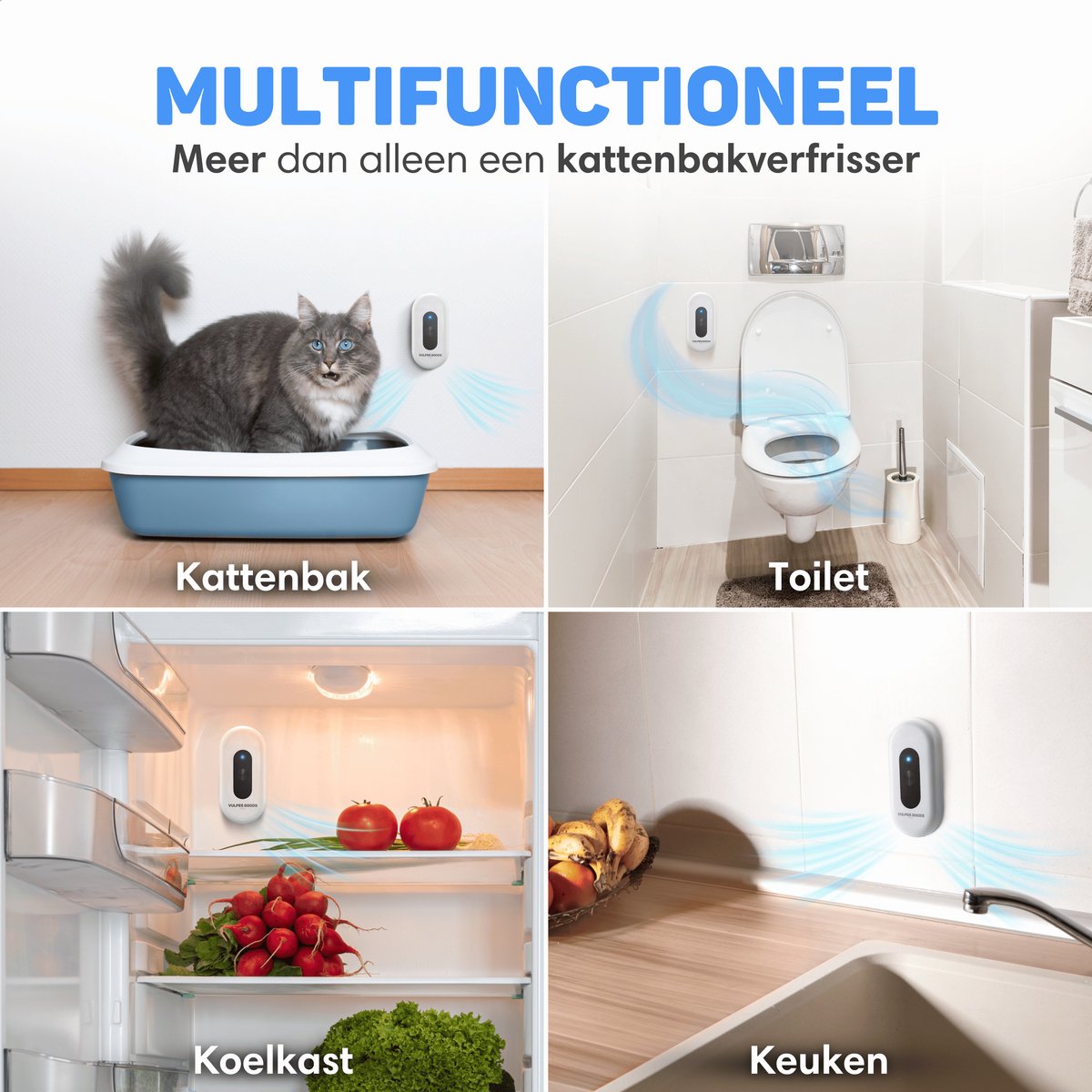 Miniatuur van productfoto 9 van Vulpes Goods® Pets - Kattenbak Geurverdrijver - Kattengeurverwijderaar - Actieve zuurstof, ozon & ionen - Oplaadbaar - Air Eliminator - Wit - PRO versie