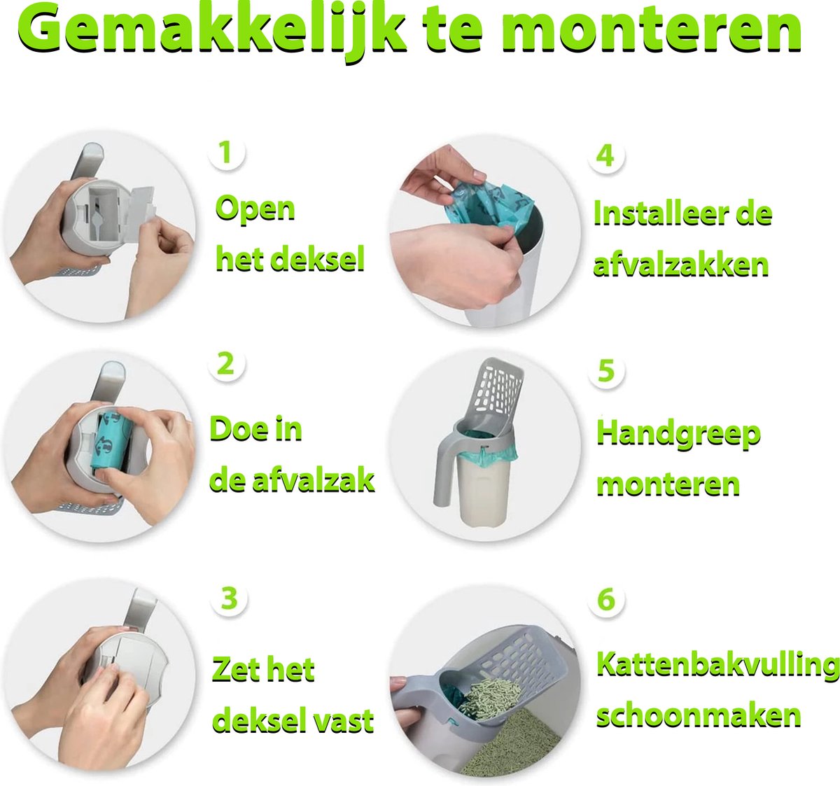 Miniatuur van productfoto 2 van Kattenbakschep – Kattenbak Schep – Kattenschep met container - Ergonomisch – Grijs - Huisdieren - Katten