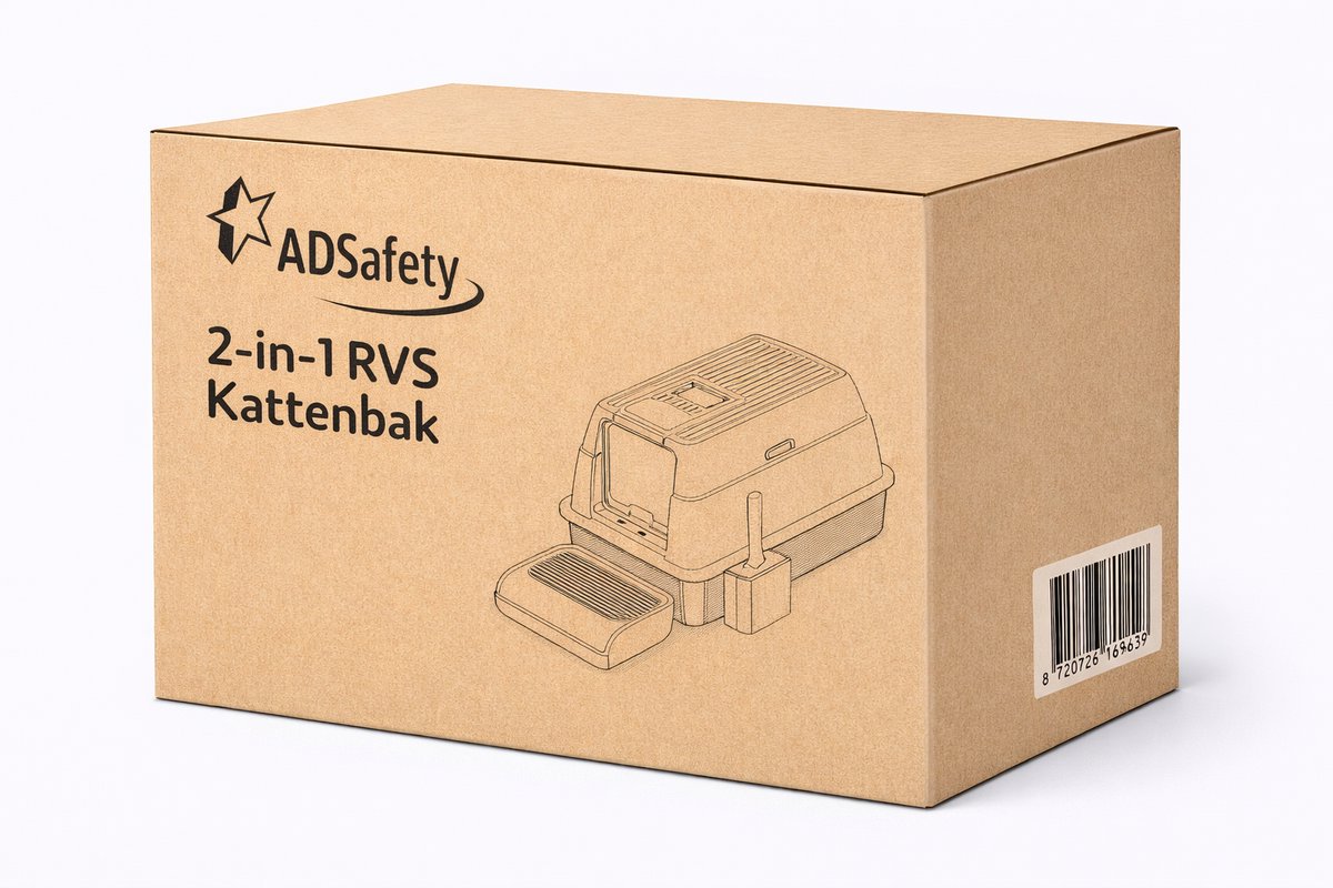 Miniatuur van productfoto 6 van ADSafety Kattenbak RVS - Kattentoilet Roestvrijstaal - Incl. Kattenbakschep met Houder en Gritopvang Opstapje - 2 in 1 Open Kattenbak met Afneembare Deksel - 60x40x38cm - Donkergrijs