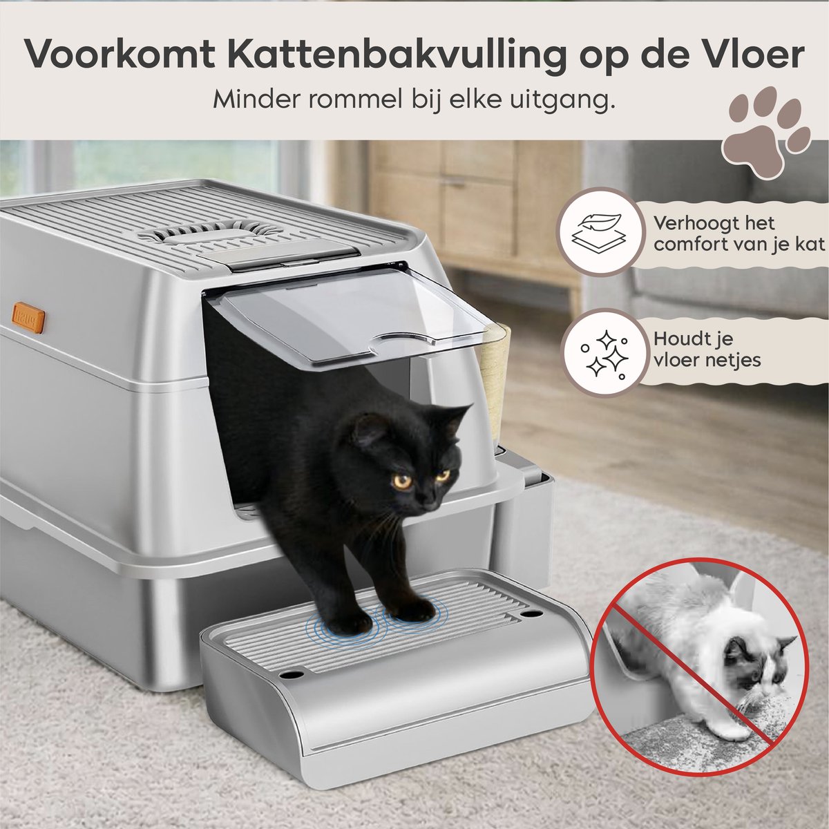 Miniatuur van productfoto 4 van ADSafety Kattenbak RVS - Kattentoilet Roestvrijstaal - Incl. Kattenbakschep met Houder en Gritopvang Opstapje - 2 in 1 Open Kattenbak met Afneembare Deksel - 60x40x38cm - Grijs