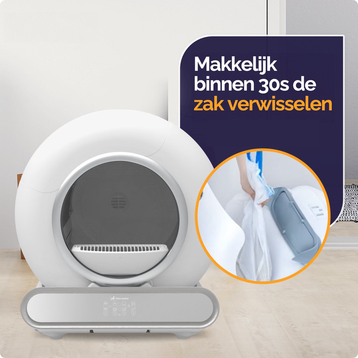 Miniatuur van productfoto 4 van Viervoeter Fresh 2 - Automatische Zelfreinigende Kattenbak – Bedienen via App – 65L - incl matje en 3 rollen opvangzakjes