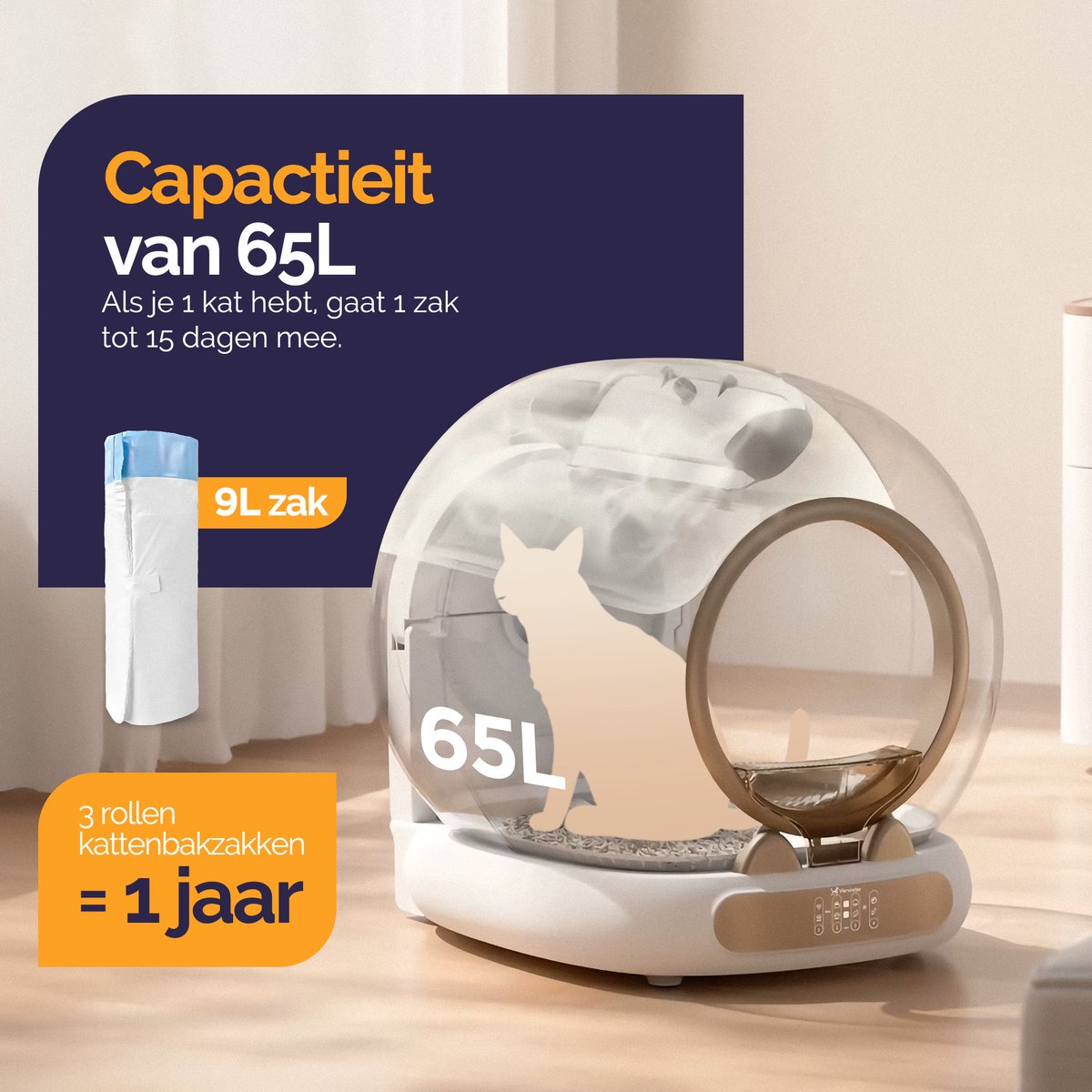 Miniatuur van productfoto 11 van Viervoeter Fresh 3 - Automatische Kattenbak – Zelfreinigend – Bedienen via App – 65L - incl matje en 3 rollen opvangzakjes