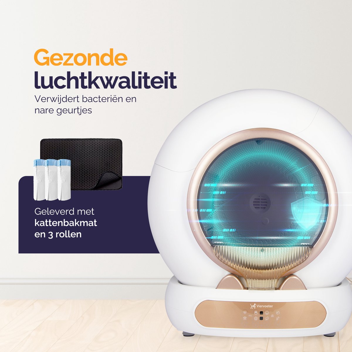 Miniatuur van productfoto 3 van Viervoeter Fresh 3 - Automatische Kattenbak – Zelfreinigend – Bedienen via App – 65L - incl matje en 3 rollen opvangzakjes