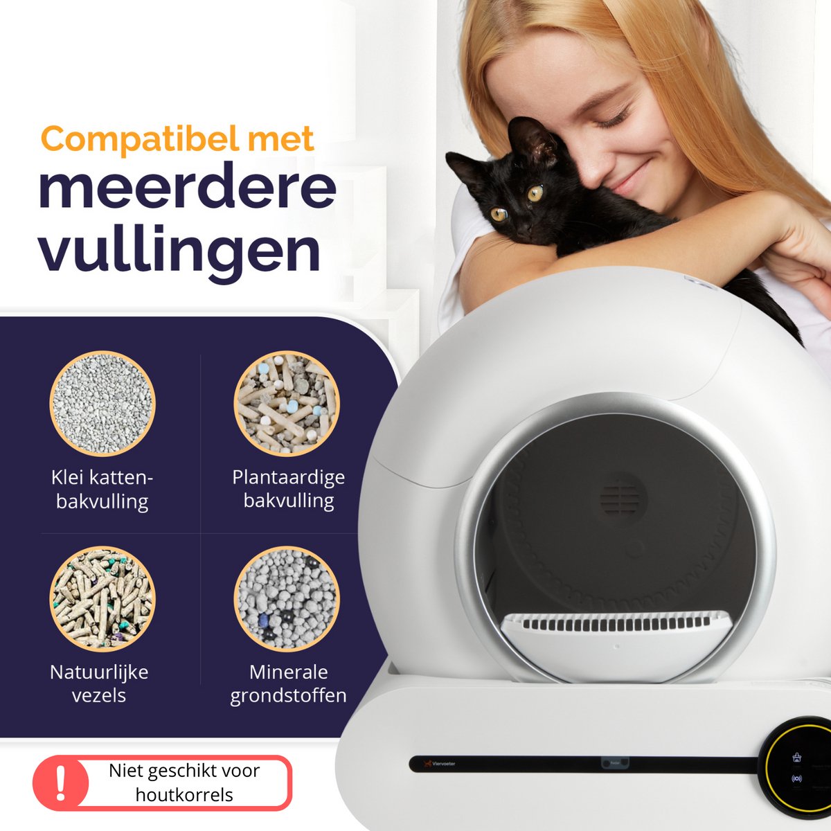 Miniatuur van productfoto 10 van Viervoeter Fresh - Automatische Kattenbak – Zelfreinigend – incl Drinkfontein, Matje en 3 rollen Opvangzakjes