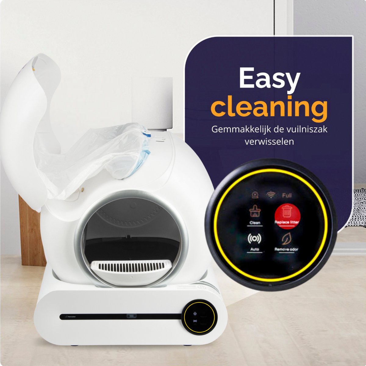 Miniatuur van productfoto 5 van Viervoeter Fresh - Automatische Kattenbak – Zelfreinigend – incl Drinkfontein, Matje en 3 rollen Opvangzakjes