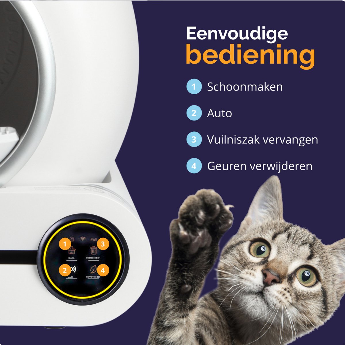 Miniatuur van productfoto 8 van Viervoeter Fresh - Automatische Kattenbak – Zelfreinigend – incl Drinkfontein, Matje en 3 rollen Opvangzakjes