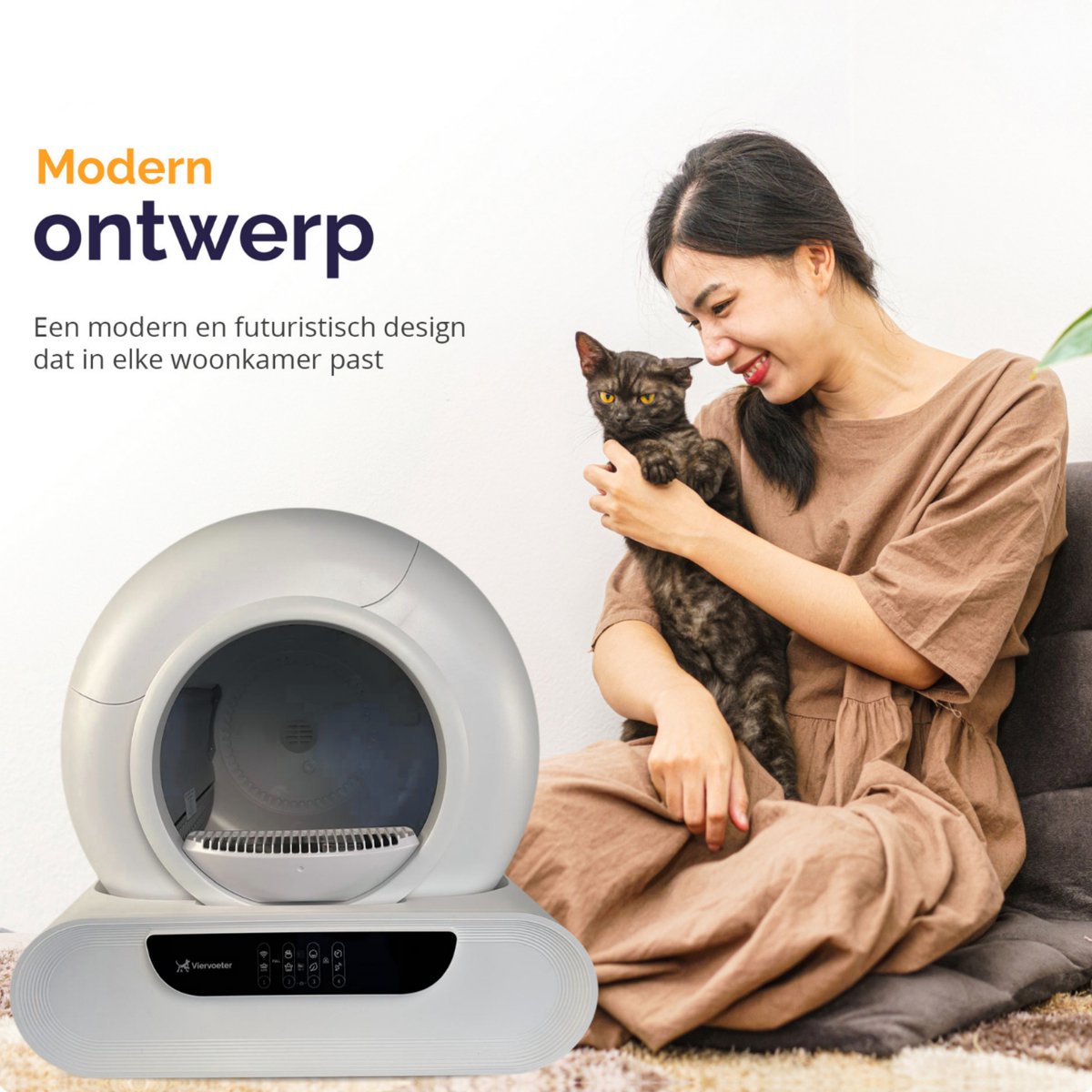 Miniatuur van productfoto 10 van Viervoeter Fresh 2 Modern - Automatische Zelfreinigende Kattenbak – Bedienen via App – 65L - incl drinkfontein, matje en 3 rollen opvangzakjes