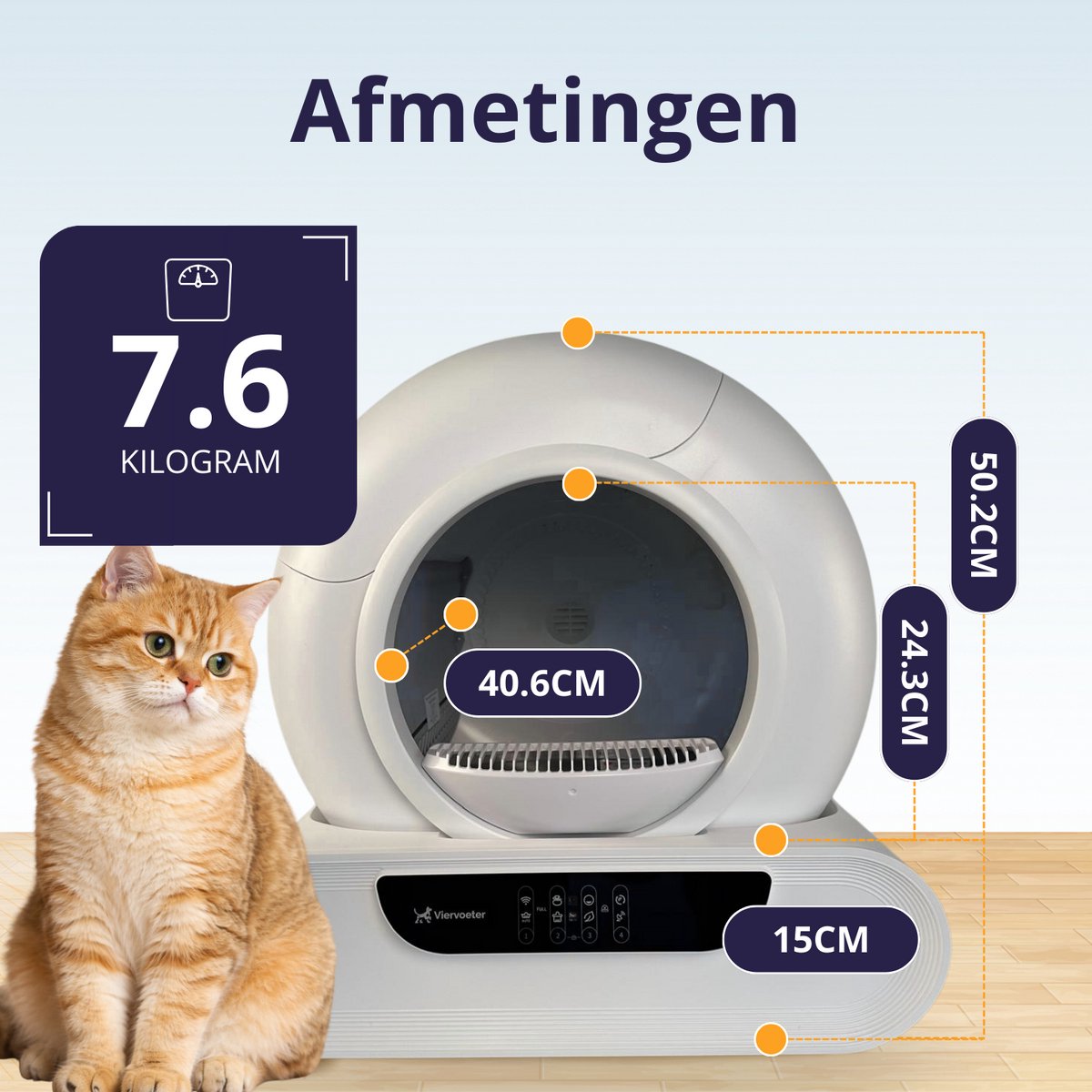 Miniatuur van productfoto 12 van Viervoeter Fresh 2 Modern - Automatische Zelfreinigende Kattenbak – Bedienen via App – 65L - incl drinkfontein, matje en 3 rollen opvangzakjes
