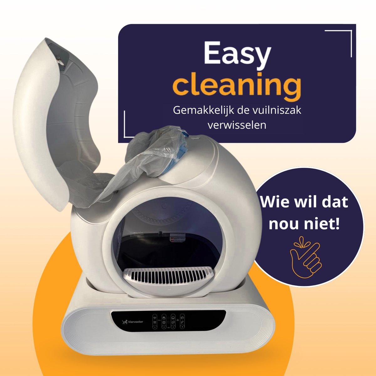 Miniatuur van productfoto 2 van Viervoeter Fresh 2 Modern - Automatische Zelfreinigende Kattenbak – Bedienen via App – 65L - incl drinkfontein, matje en 3 rollen opvangzakjes