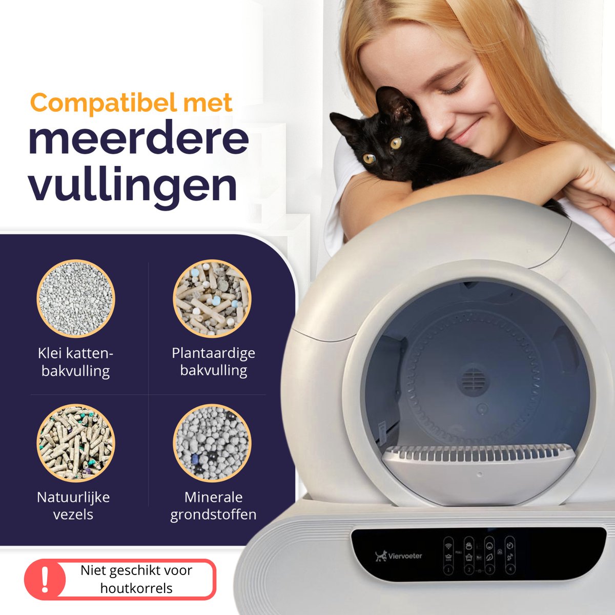 Miniatuur van productfoto 6 van Viervoeter Fresh 2 Modern - Automatische Zelfreinigende Kattenbak – Bedienen via App – 65L - incl drinkfontein, matje en 3 rollen opvangzakjes