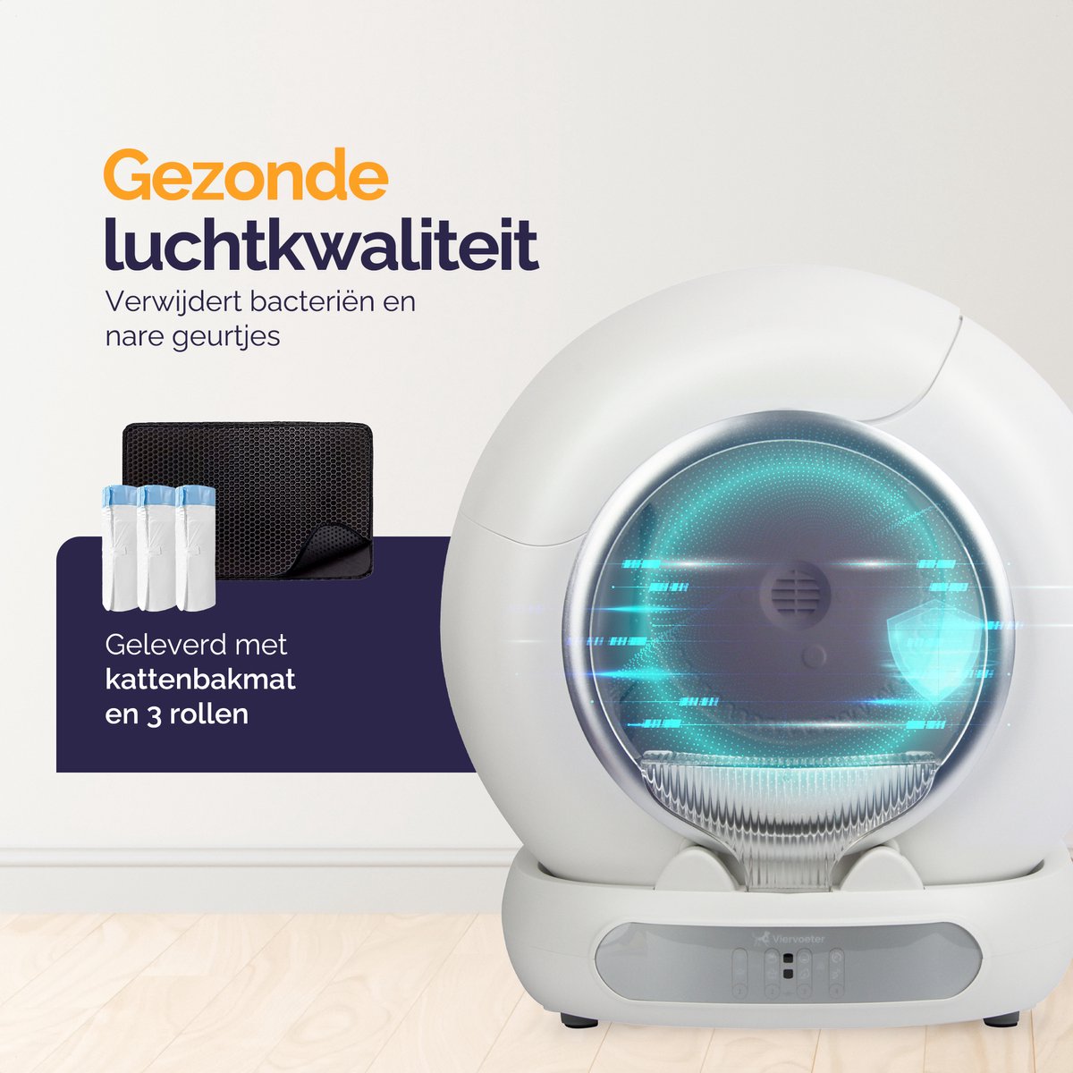 Miniatuur van productfoto 10 van Viervoeter Fresh 3 - Automatische Kattenbak – Zelfreinigend – Bedienen via App – 65L - incl matje en 3 rollen opvangzakjes - Silver