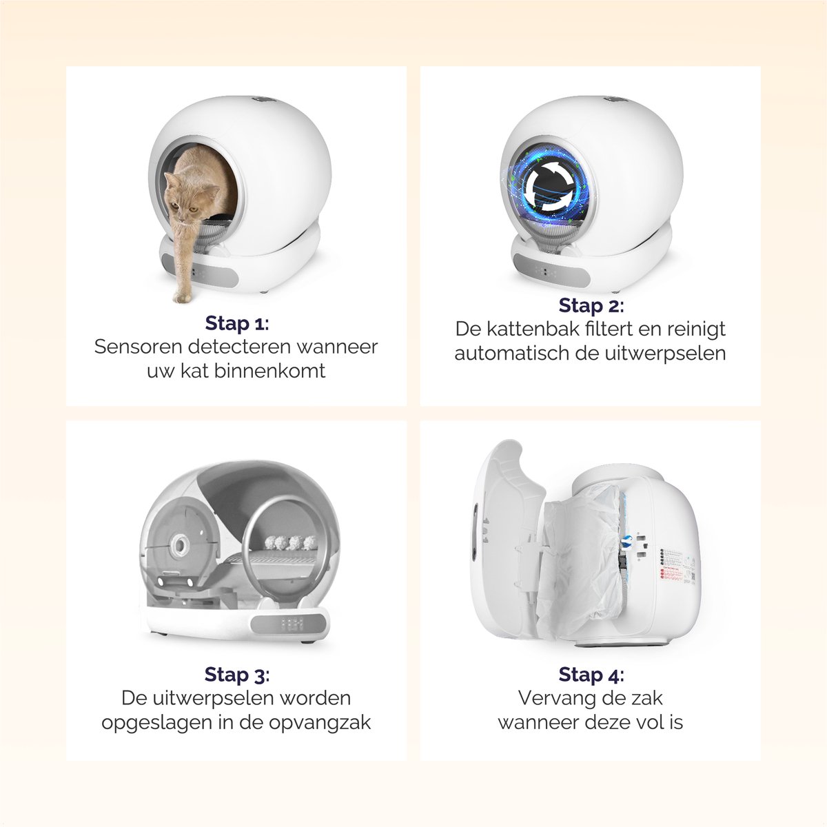 Miniatuur van productfoto 5 van Viervoeter Fresh 3 - Automatische Kattenbak – Zelfreinigend – Bedienen via App – 65L - incl matje en 3 rollen opvangzakjes - Silver