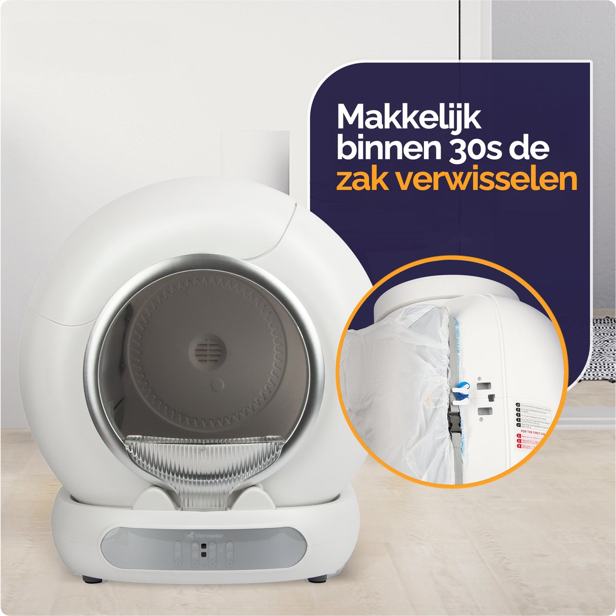 Miniatuur van productfoto 8 van Viervoeter Fresh 3 - Automatische Kattenbak – Zelfreinigend – Bedienen via App – 65L - incl matje en 3 rollen opvangzakjes - Silver
