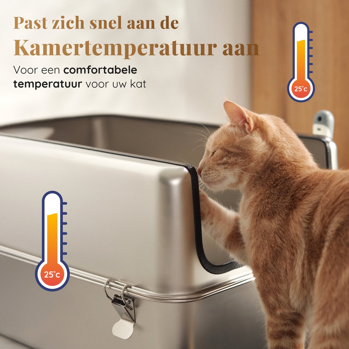 Miniatuur van productfoto 4 van Kattenbak RVS XXL – Gemakkelijk schoon te maken – Geurvrij, Lekvrij en Vlekvrij – 38L Inhoud – Roestvrijstalen Kattentoilet met hoge rand – Grote Kattenbak met Schep & Gritopvangmat – 60 × 40 × 32 cm