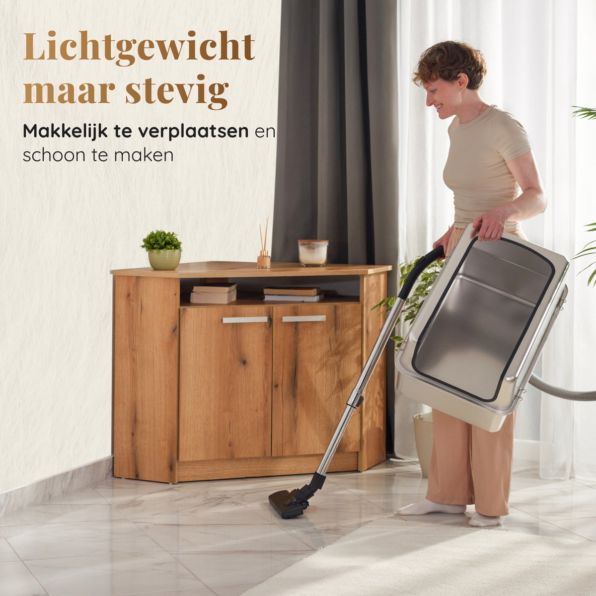 Miniatuur van productfoto 9 van Kattenbak RVS XXL – Gemakkelijk schoon te maken – Geurvrij, Lekvrij en Vlekvrij – 38L Inhoud – Roestvrijstalen Kattentoilet met hoge rand – Grote Kattenbak met Schep & Gritopvangmat – 60 × 40 × 32 cm
