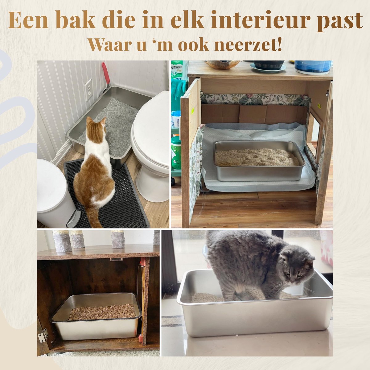 Miniatuur van productfoto 3 van Kattenbak RVS XXL – Gemakkelijk schoon te maken – Geurvrij, Lekvrij en Vlekvrij – 60x40x15cm – Roestvrijstalen Kattentoilet – Grote Kattenbak voor Katten en Konijnen