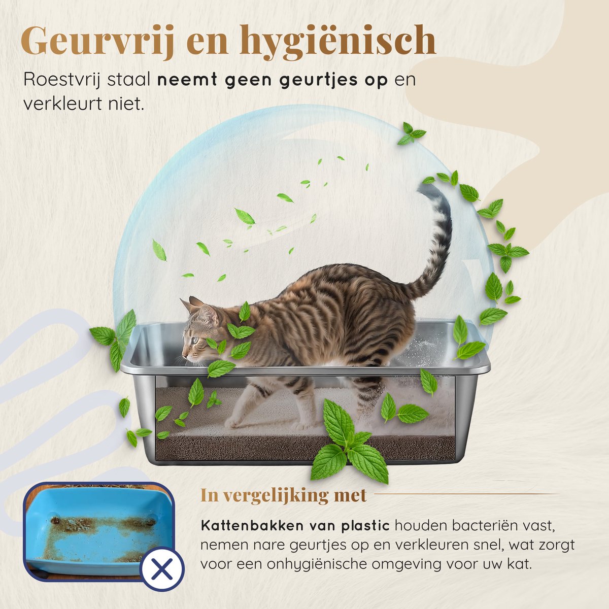 Miniatuur van productfoto 9 van Kattenbak RVS XXL – Gemakkelijk schoon te maken – Geurvrij, Lekvrij en Vlekvrij – 60x40x15cm – Roestvrijstalen Kattentoilet – Grote Kattenbak voor Katten en Konijnen