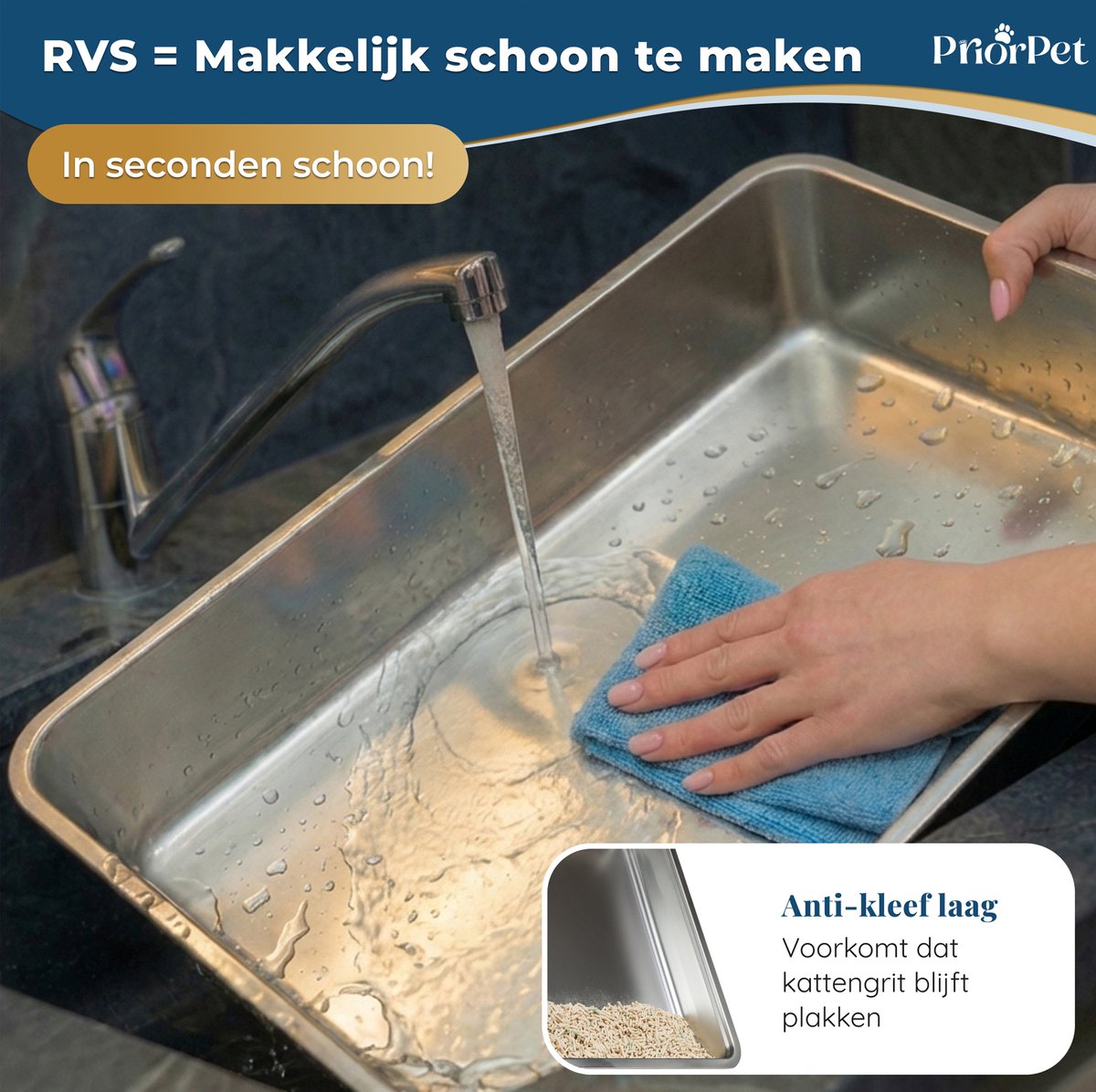 Miniatuur van productfoto 6 van Kattenbak RVS XXL Groot – Extra Grote RVS voor Grote Katten & 2 Katten – Stainless Steel Litter Box – Hoge Rand, Lekvrij & Geringe Geurvorming – Met Schep – 71×52×30 cm
