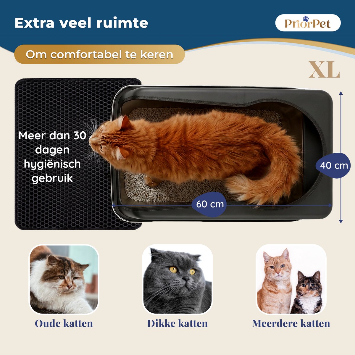 Miniatuur van productfoto 10 van Kattenbak RVS XXL Zwart – Gemakkelijk schoon te maken – Geurvrij, Lekvrij en Vlekvrij – 38L Inhoud – Roestvrijstalen Kattentoilet met hoge rand – Met Schep & Gritopvangmat – 60,5 × 40,5 × 29 cm
