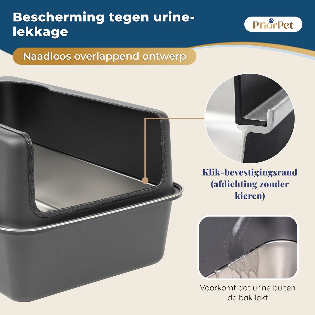 Miniatuur van productfoto 11 van Kattenbak RVS XXL Zwart – Gemakkelijk schoon te maken – Geurvrij, Lekvrij en Vlekvrij – 38L Inhoud – Roestvrijstalen Kattentoilet met hoge rand – Met Schep & Gritopvangmat – 60,5 × 40,5 × 29 cm