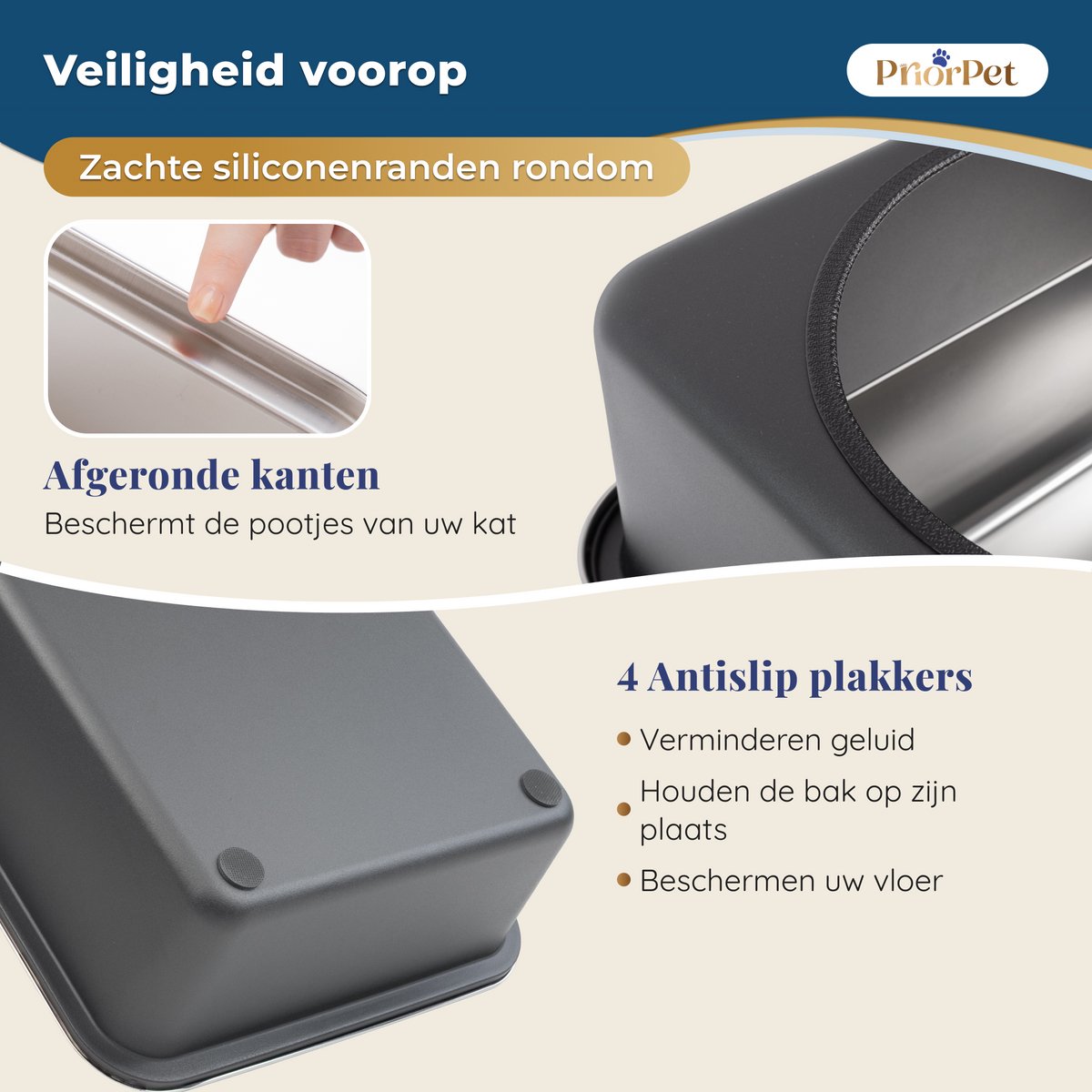 Miniatuur van productfoto 8 van Kattenbak RVS XXL Zwart – Gemakkelijk schoon te maken – Geurvrij, Lekvrij en Vlekvrij – 38L Inhoud – Roestvrijstalen Kattentoilet met hoge rand – Met Schep & Gritopvangmat – 60,5 × 40,5 × 29 cm