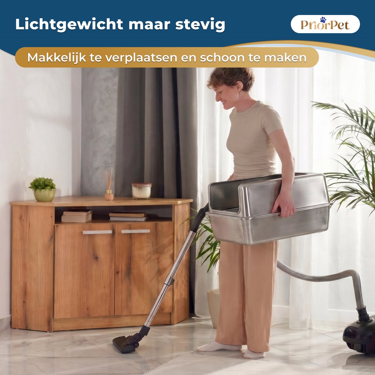 Miniatuur van productfoto 6 van Kattenbak RVS XXL – Gemakkelijk schoon te maken – Geurvrij, Lekvrij en Vlekvrij – 38L Inhoud – Roestvrijstalen Kattentoilet met hoge rand – Grote Kattenbak met Schep & Gritopvangmat – 60,5 × 40,5 × 29 cm
