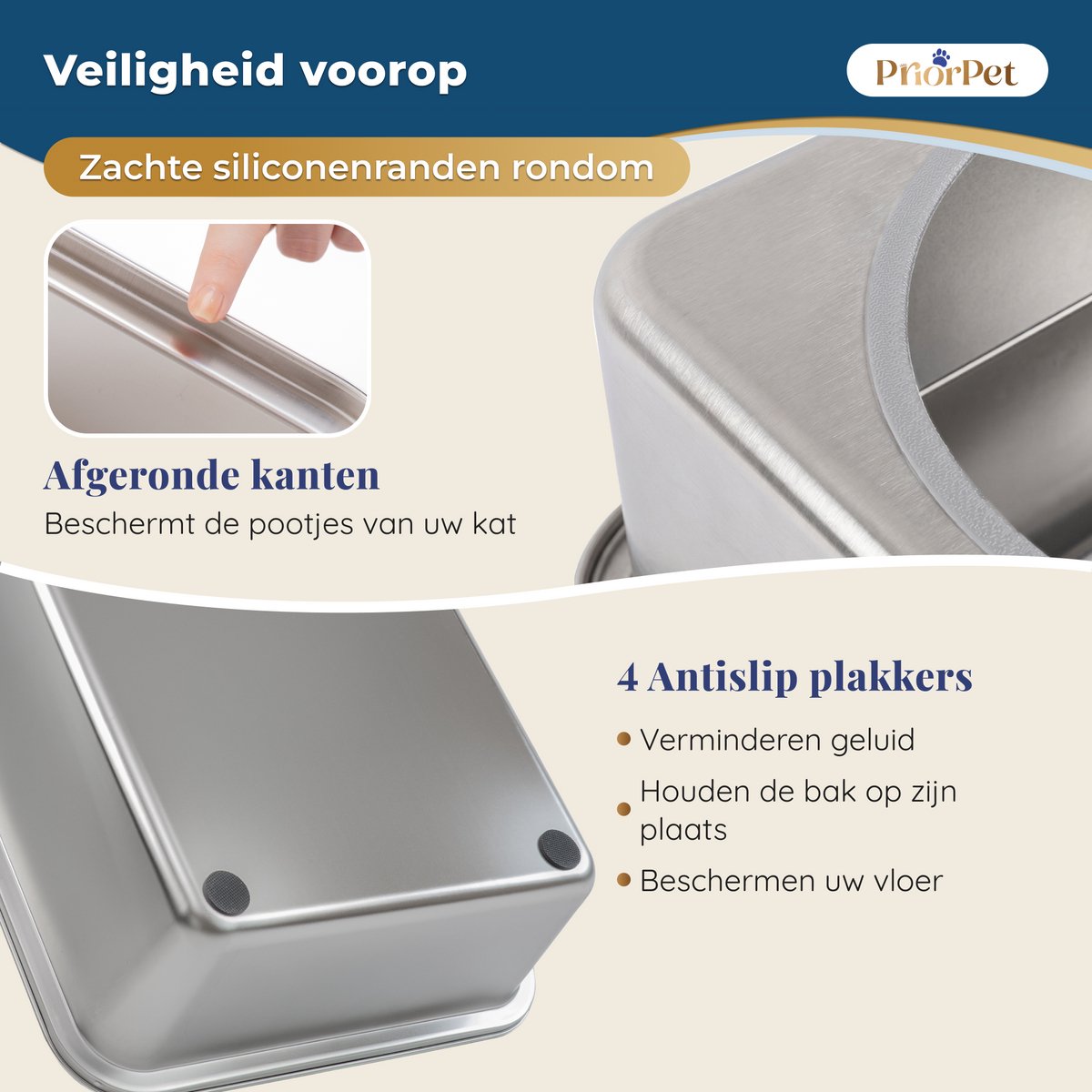 Miniatuur van productfoto 8 van Kattenbak RVS XXL – Gemakkelijk schoon te maken – Geurvrij, Lekvrij en Vlekvrij – 38L Inhoud – Roestvrijstalen Kattentoilet met hoge rand – Grote Kattenbak met Schep & Gritopvangmat – 60,5 × 40,5 × 29 cm