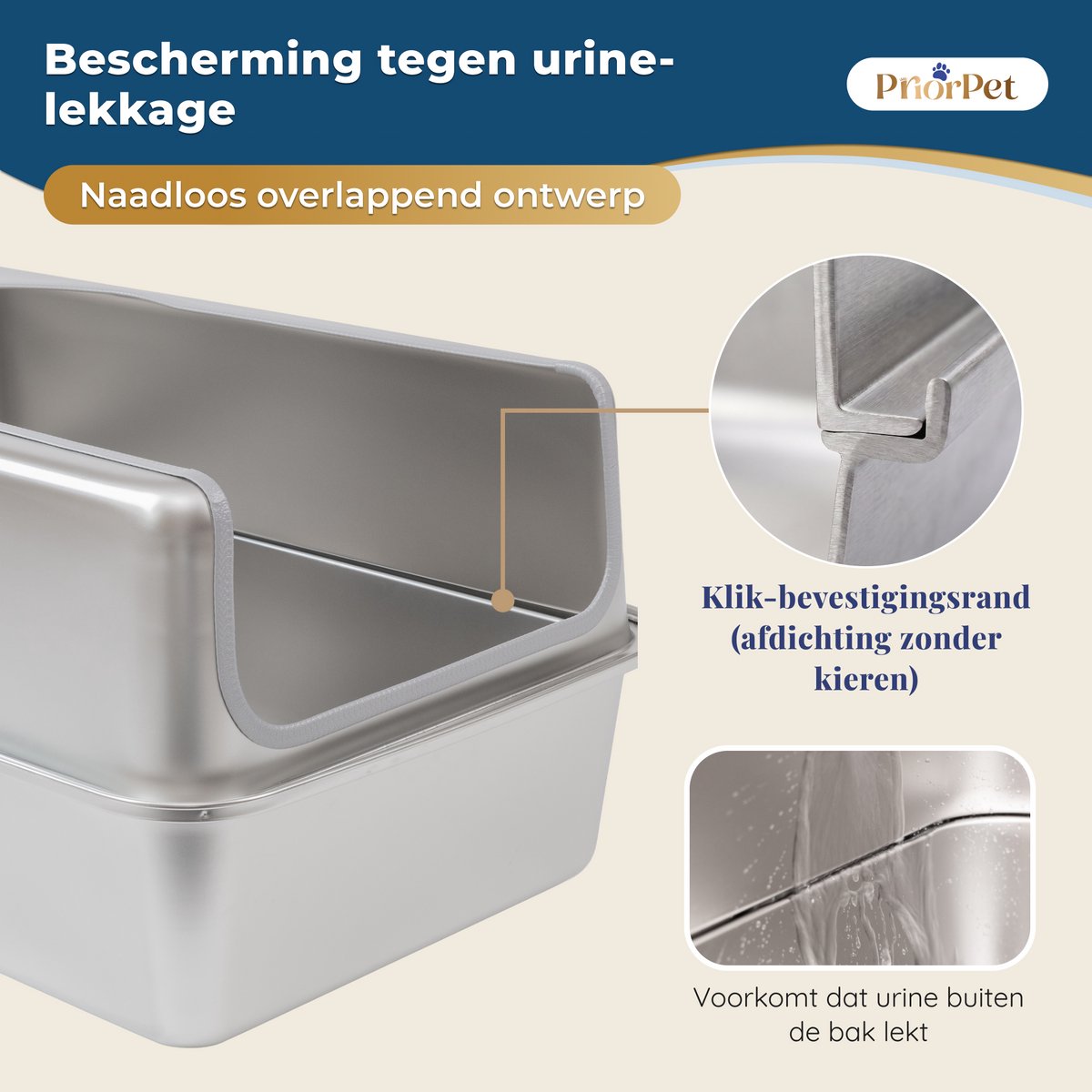 Miniatuur van productfoto 9 van Kattenbak RVS XXL – Gemakkelijk schoon te maken – Geurvrij, Lekvrij en Vlekvrij – 38L Inhoud – Roestvrijstalen Kattentoilet met hoge rand – Grote Kattenbak met Schep & Gritopvangmat – 60,5 × 40,5 × 29 cm