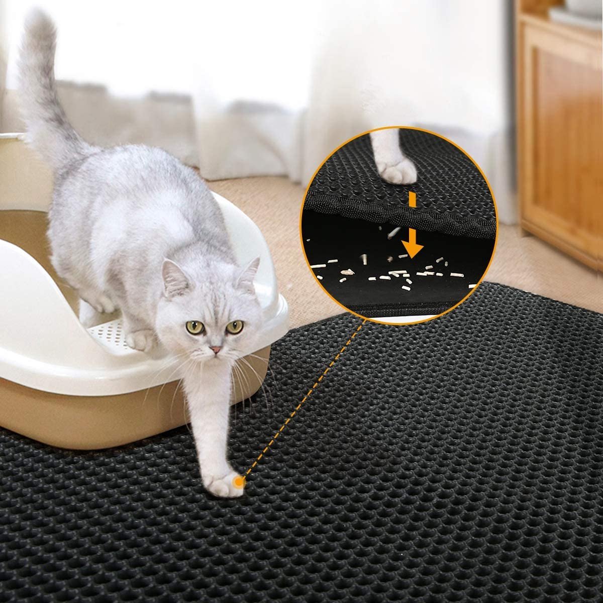 Miniatuur van productfoto 6 van Behave Kattenbakmat - Grit Opvanger - Waterdicht - Dubbele laag - Uitloopmat - Zwart - 30 x 30 cm