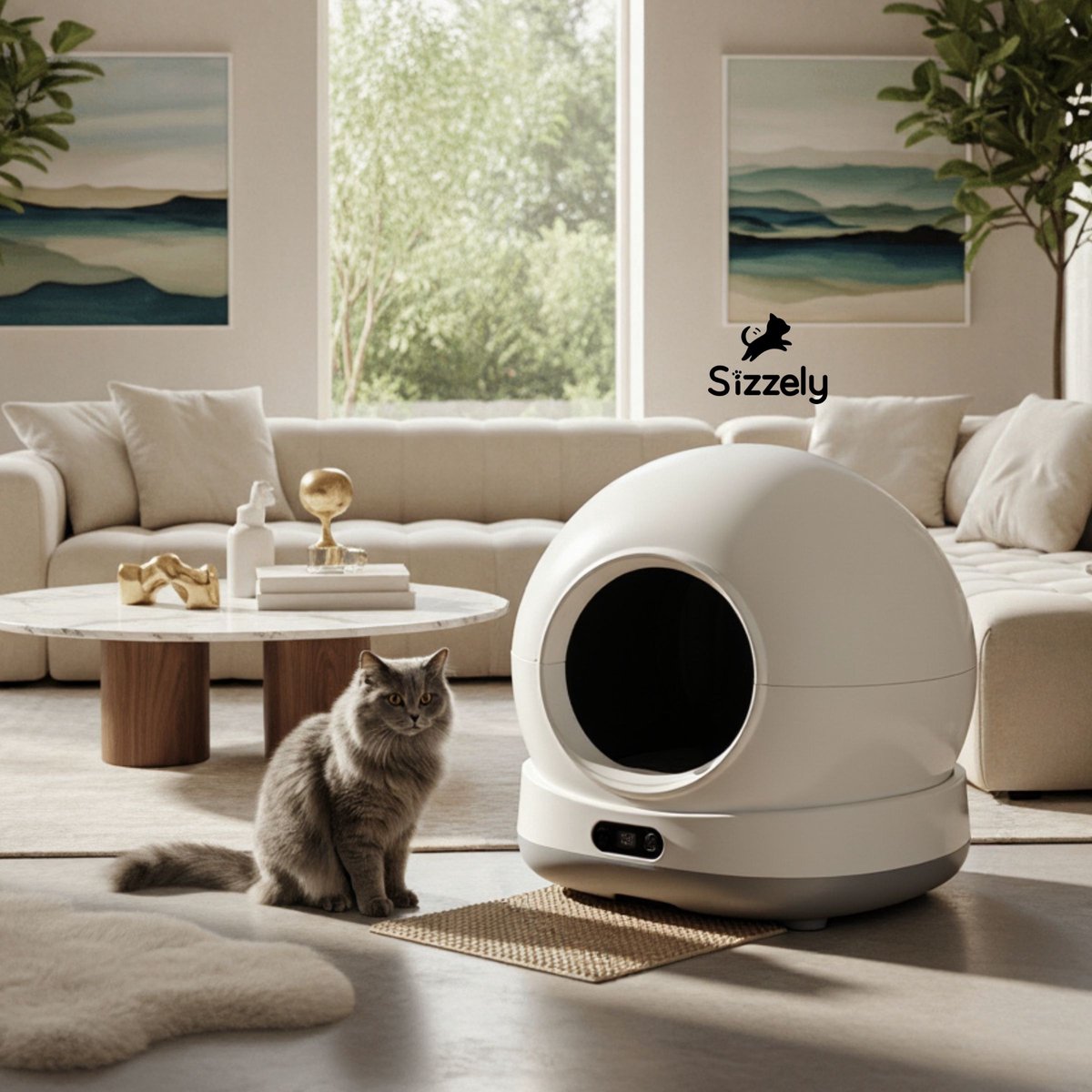 Miniatuur van productfoto 3 van Sizzely Automatische Kattenbak – Zelfreinigende Kattenbak – Geurloos - Grote opening – inclusief app – geluidsloos