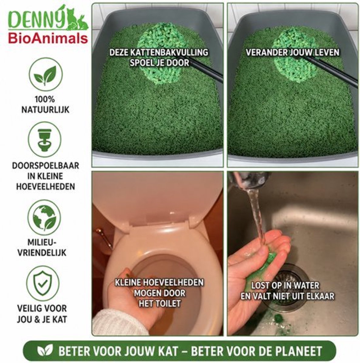 Miniatuur van productfoto 2 van Voordeelpakket 3×8L Denny BioAnimals Tofu Kattenbakvulling 8L – Biologisch Afbreekbaar – Klontvormend – Stofvrij – Geur neutraliserend