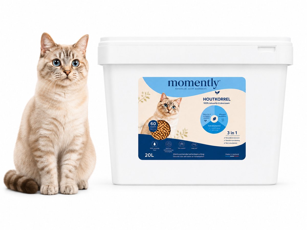 Miniatuur van productfoto 5 van Momently kattenbakvulling houtkorrel 10kg 20L – 100% Natuurlijk – Sterk Absorberend – Stofarm – Geurcontrole – Biologisch Afbreekbaar