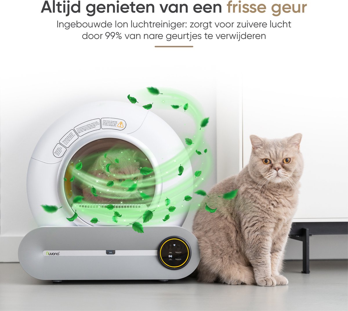 Miniatuur van productfoto 2 van Nuvona Zelfreinigende Kattenbak - XXL - Automatische Kattenbak - Inclusief App & Led touch - Met kattenbakmat en 5 rollen opvangzakjes - 65L